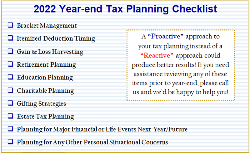 2022 Year-End Tax Planning Checklist, Financial 1 Tax